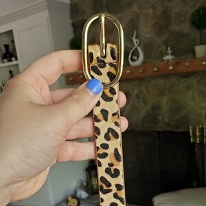 Leopard Print Cow Hair & Leather Belt - Size M - 41” - Gold Buckle - Like New